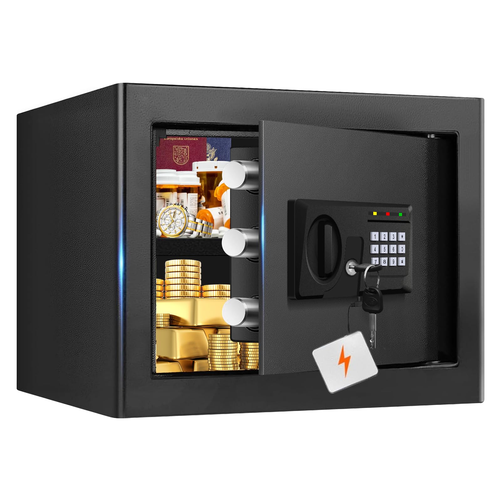 Photo 1 of 1.3 Cub Small Fireproof Safe for Home, Fire Safe Box with Digital Keypad, Spare Key and Removable Shelf, Home Safes Water and Fireproof for Money, Jewelry, ID Documents