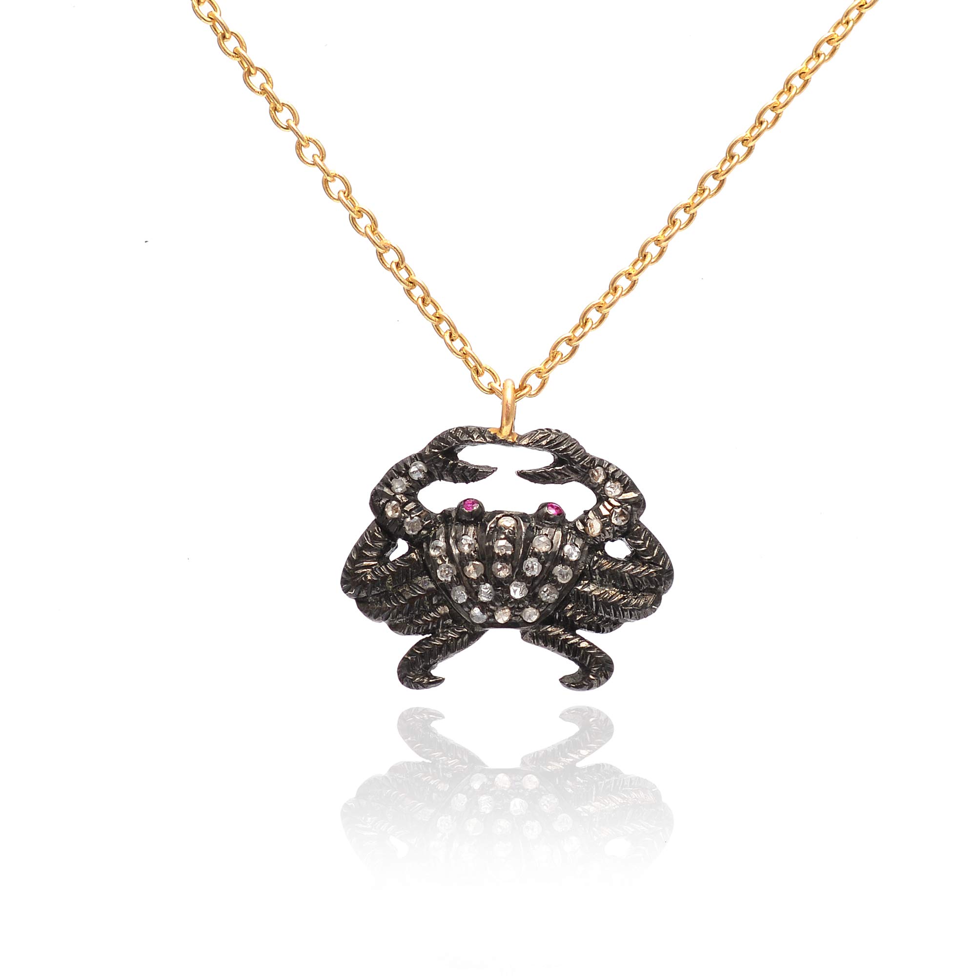 Shweta Creations 925 Sterling Silver Crab Necklace 0.18 Ct Brown Diamonds (I2-I3 Clarity) For Women