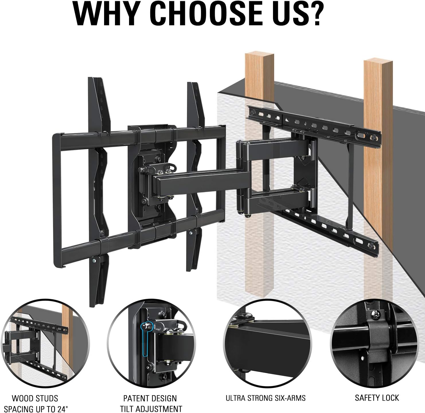 Mounting Dream TV Wall Mounts TV Bracket for 42-70 Inch TVs, Premium TV Mount, Full Motion TV Wall Mount with Articulating Arms, Max VESA 600x400mm and 100 LBS, Fits 16", 18", 24" Studs MD2296-24K: Electronics