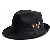 EOGIMI Short Brim Fedora Hats for Men & Women Felt Dress Panama Trilby Hats with Feathers Band
