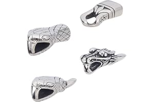 UNICRAFTALE About 4pcs Snake/Dragon Head/Rectangle Cord Ends Stainless Steel Leather Ends Caps Antique Silver Leather Cord Ends Bead End Caps for Jewelry Making 28-34mm