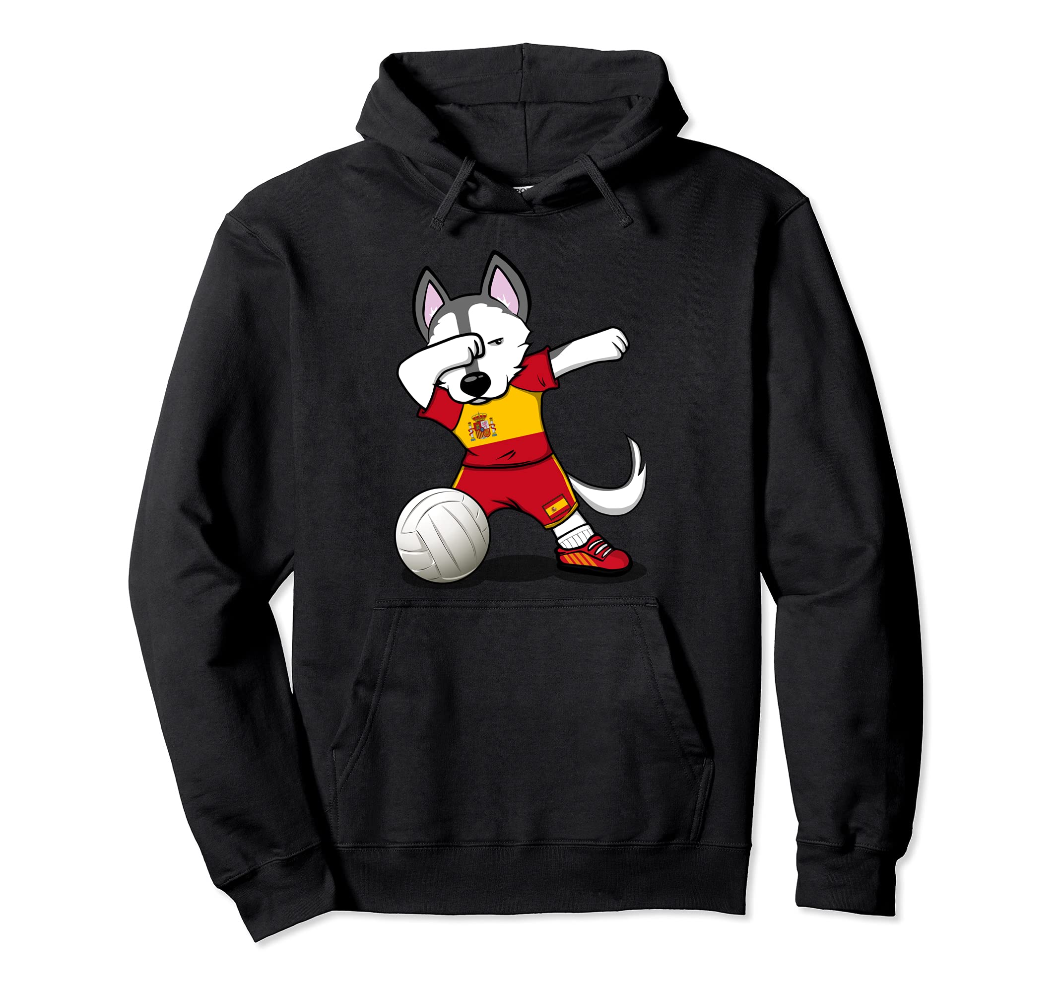 Dabbing Husky Spain Volleyball Fans Jersey - Spanish Flag Pullover Hoodie