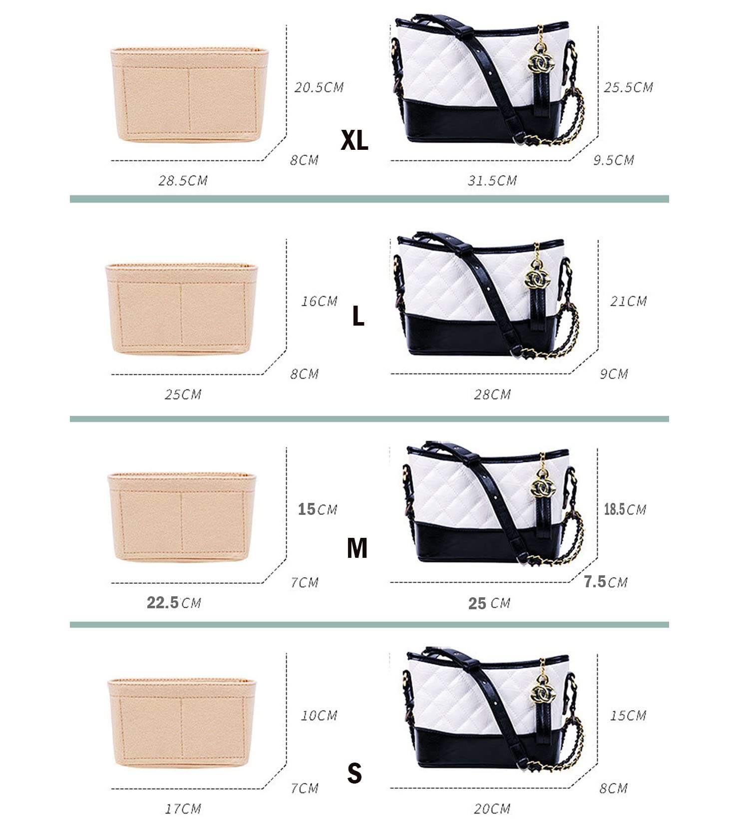 Lckaey Bag Organizer Insert- For Gabrielle Hobo Organizer -Pocket insert Organizer2015black-L