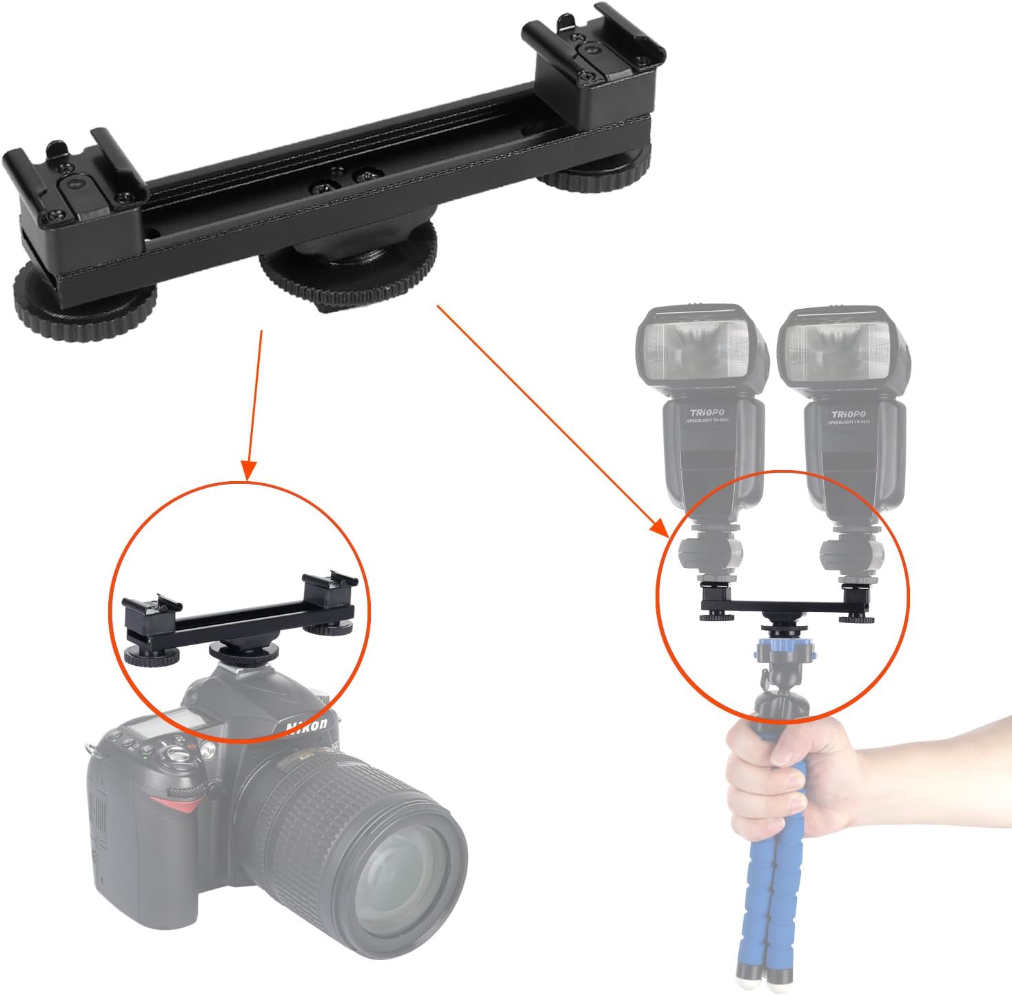 Amazon 1 to 2 Hot Shoe Extensionバーマウントデュアルブラケットfor Canon Nikon Sony