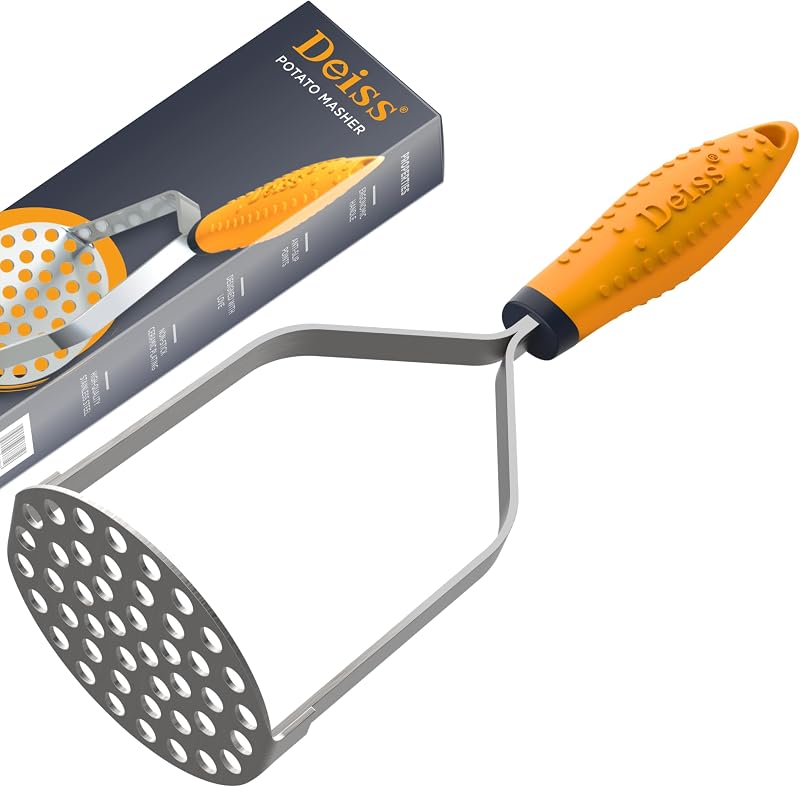 Deiss PRO Heavy Duty Stainless Steel Potato Masher with Non-Slip Rubber Handle