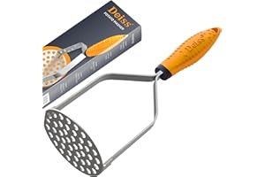 Deiss PRO Heavy Duty Stainless Steel Potato Masher with Non-Slip Rubber Handle - High-Quality Hand Held Potato Masher for Str