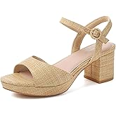 RIBONGZ Women's Platform Heels Chunky Block Heel Sandals Open Round Toe Strappy High Thick Heeled with Ankle Strap Comfortable Sexy Dressy Heels Work Wedding Party Office Casual Shoes