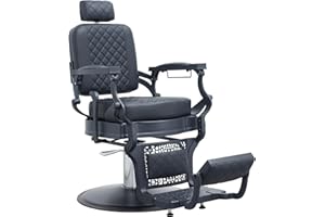 MWOSEN Barber Chair Salon Chair, Vintage Hair Styling Chairs for Barbershop Beauty Tattoo Massage Heavy Duty 700lbs for Hair Stylist, Salon (Black with New Seat Pad)