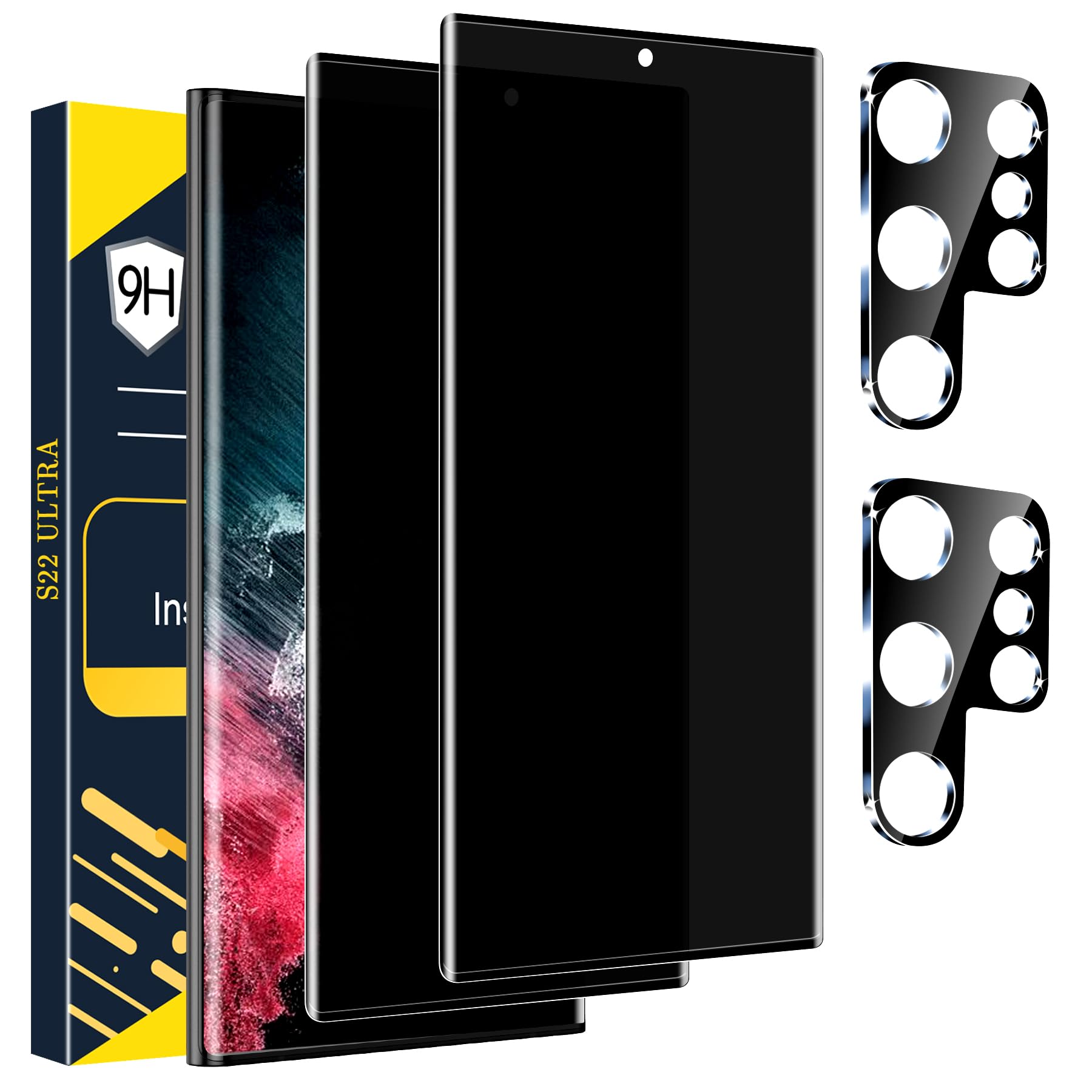 Photo 1 of Arshek [2+2 Pack] Galaxy S22 Ultra Privacy Screen Protector, 9H Tempered Glass, Ultrasonic Fingerprint Support, 3D Curved, HD Clear Anti-Spy Film for Samsung S22 Ultra 5G Glass Screen Protector