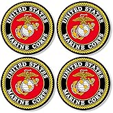 4-Pack Round Official US Marines Logo Stickers (Insignia Seal Vinyl Decal for Cell Phone Laptop, Water Bottle (1.25 inch Each) USMC Licensed