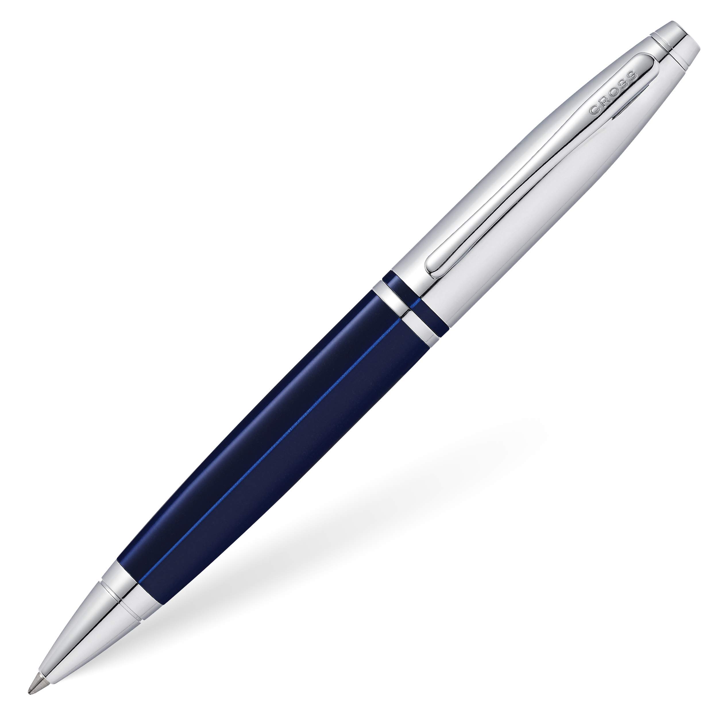 CROSS Calais Ballpoint Pen in Chrome and Blue Lacquer incl. Premium Gift Box – Refillable Medium Ballpen