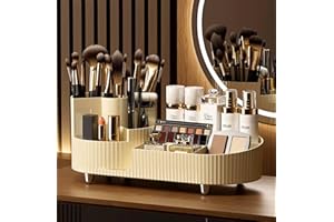 BANYAKONG Rotating Makeup Organizer,Large Capacity Cosmetic Display Case,Easy To Hold All of Your Makeup Products, For Vanity, Countertop, Bathroom, Cosmetic Display Cases (White)