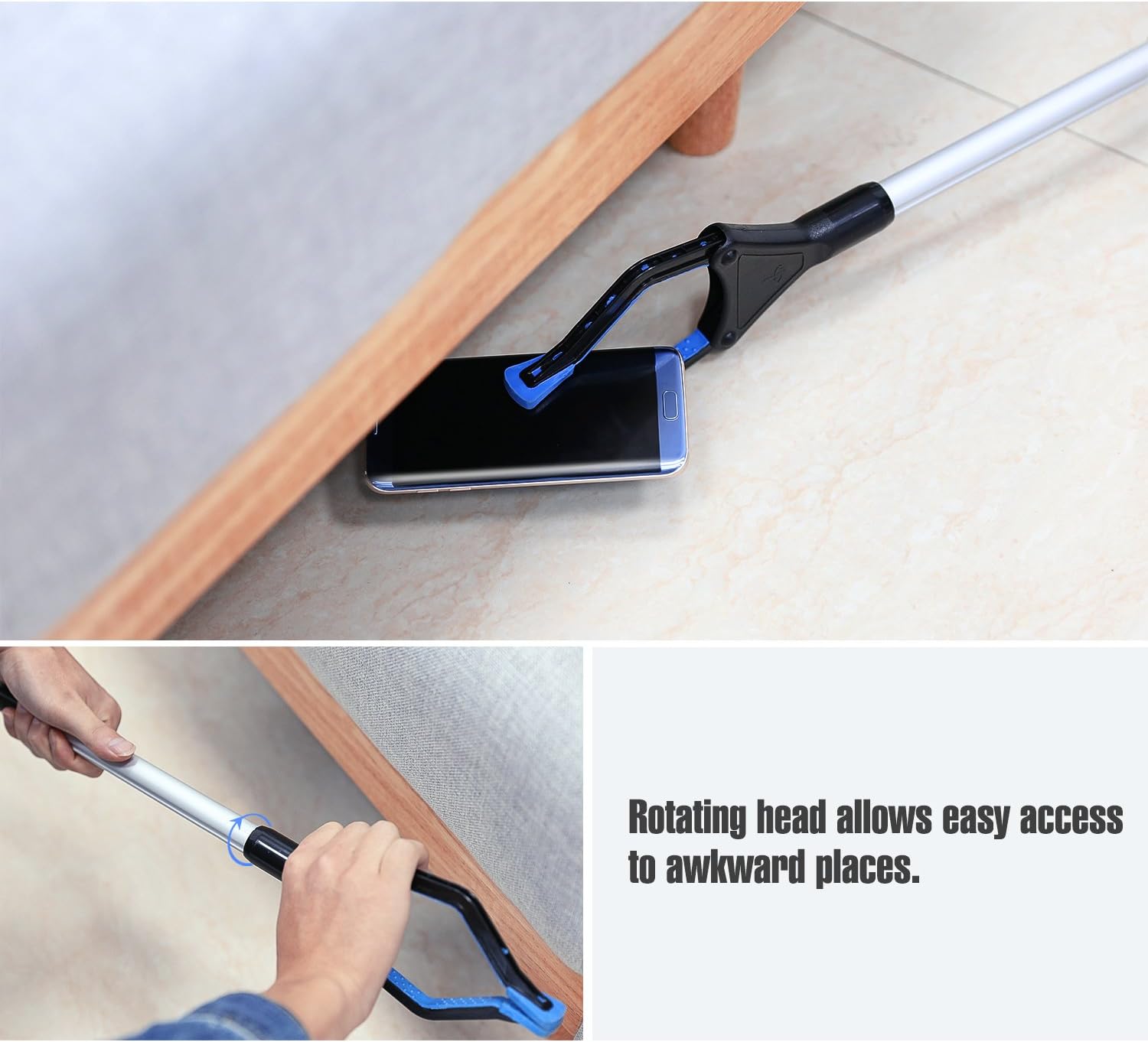 Housolution Reacher Grabber Tool, 32" Foldable Pickup Tool, Lightweight Aluminum Reaching Aid with Rotating Rubber Gripper, Long Arm Extender for Elderly, Litter Trash Picker, Garden Nabber, Blue: Health & Personal Care