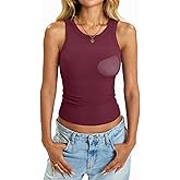EasyGala Womens Built in Shelf Bra Tank Tops Padded Ribbed High Neck Shirts Slim Fitted Basic Summer Sleeveless Tee