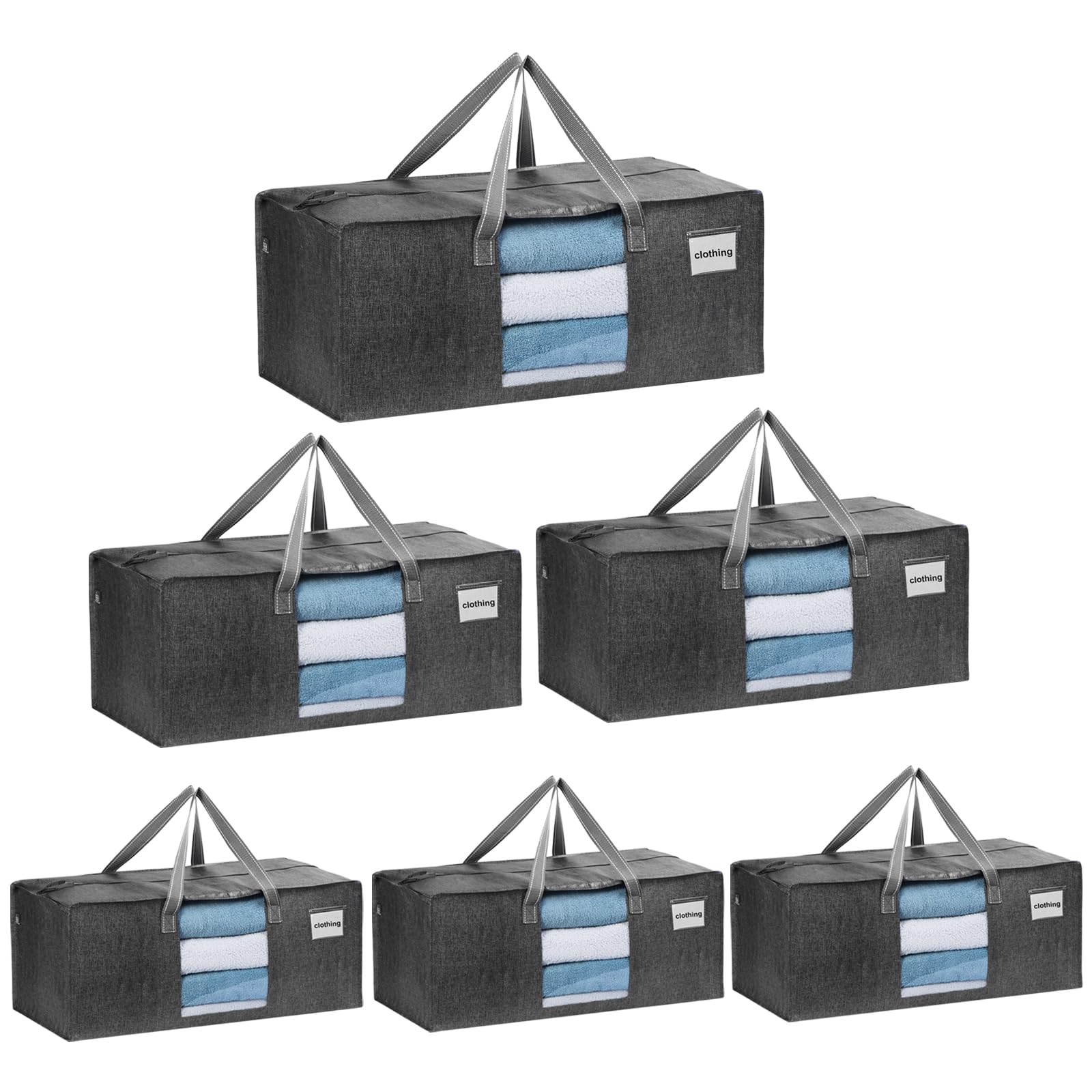 VENO 87 Litre Extra Large Moving Bags with Strong Handles and Zippers, Foldable Storage Bag, Clothes Storage, Laundry Bags for Moving, Travel, Camping (Grey Window, Pack of 6)