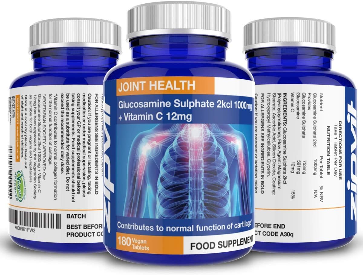 Zipvit Glucosamine Sulphate 2KCl 1000mg with Vitamin C, 180 Vegan Tablets, Supports Bones, Cartilage & Collagen - Image 4