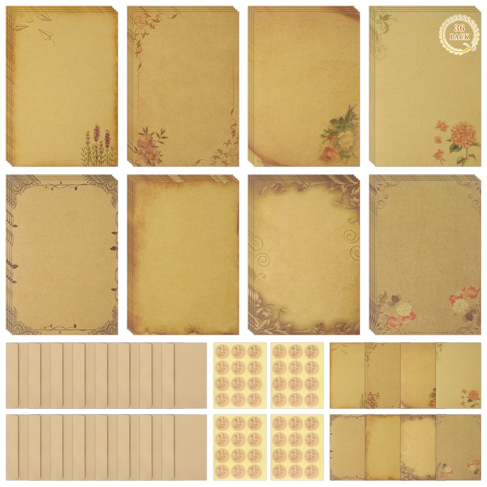 Anruyi 120 PCS Kraft Vintage Stationery Set, Brown A5 Envelopes and Paper for Writing and Printing
