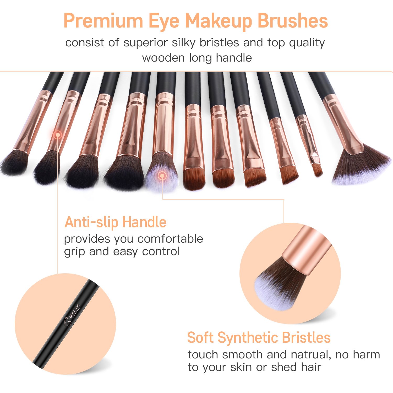 BESTOPE Eye Makeup Brushes, 16 Pcs Professional Eye Brush Set Eyeshadow, Eyebrow, Blending, Fan, Eyelash, Make Up Brushes with Premium Wooden Handles & Soft Synthetic Hairs: Beauty