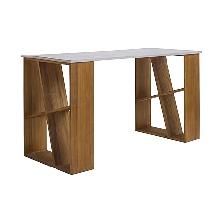 Mobili Rebecca Scrivania Scrittoio Legno Bianco Marrone Chiaro Stile Contemporaneo Porta Computer Ufficio Casa Cod Re4808