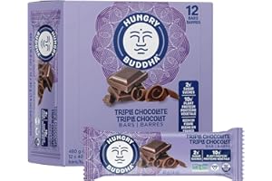 HUNGRY BUDDHA Plant-Based Protein Bars, Low Sugar, High Protein Energy Snack, Dairy-Free & Peanut-Free, Pack of 12, Triple Ch