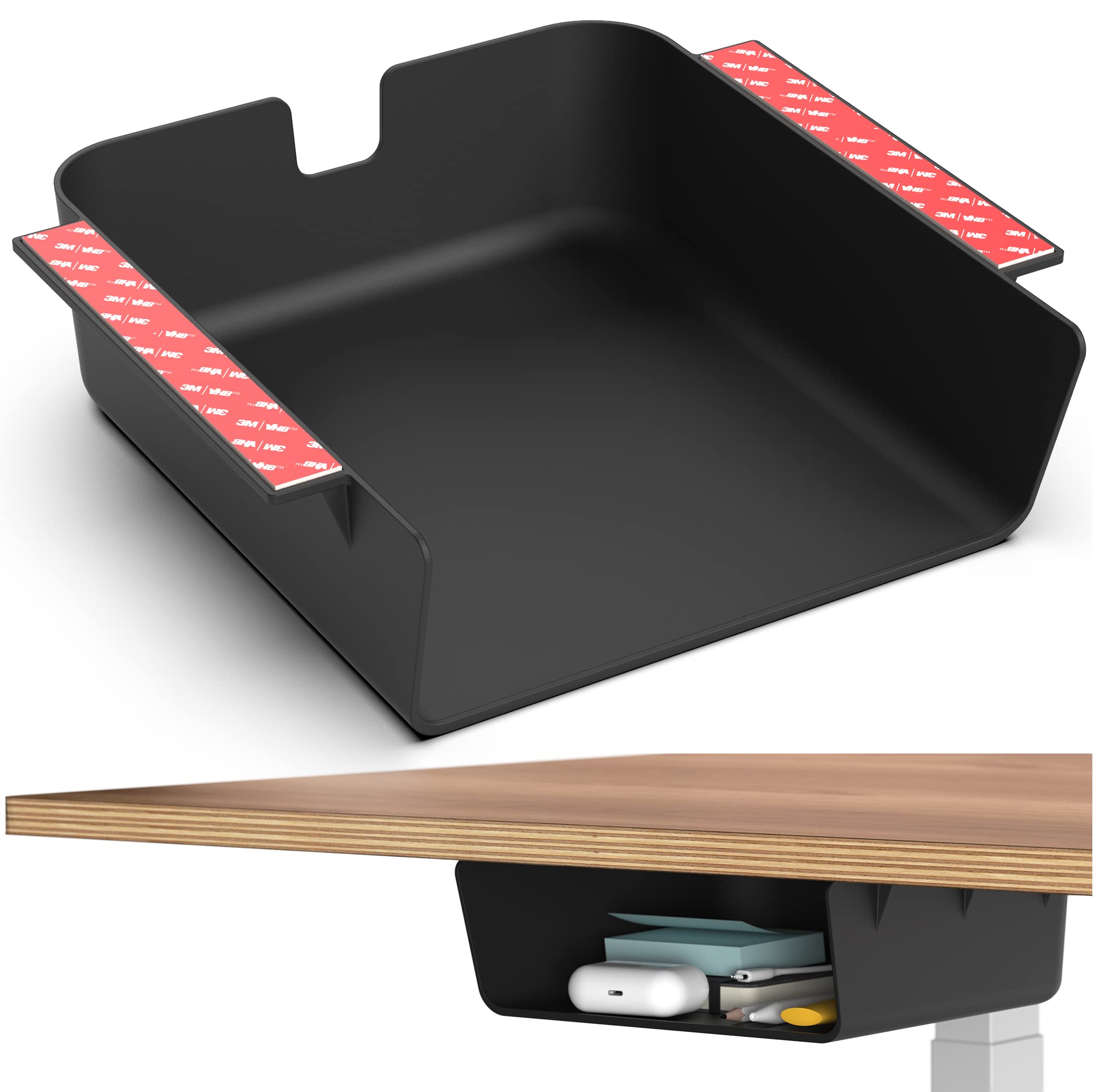 HumanCentric Under Desk Storage Shelf, Drawer Organizer for Office, Workstations, Tables, Sit Stand Desks, Gaming Setups, Mountable Storage Tray, Cable Management, Screw or Stick On with VHB Tape