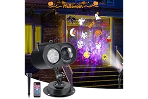 AOMIL Halloween Projector Lights Outdoor, 2 in 1 LED Waterproof Christmas Lights Projector with Remote Control, 15 Colors Ocean Wave & 12 Slides Patterns for Halloween, Christmas, Easter Decorations