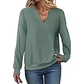 EADINVE Womens V Neck Sweatshirts with Pockets Fleece Pullover Casual Loose Fit Long Sleeve Tops Fall Clothes 2025