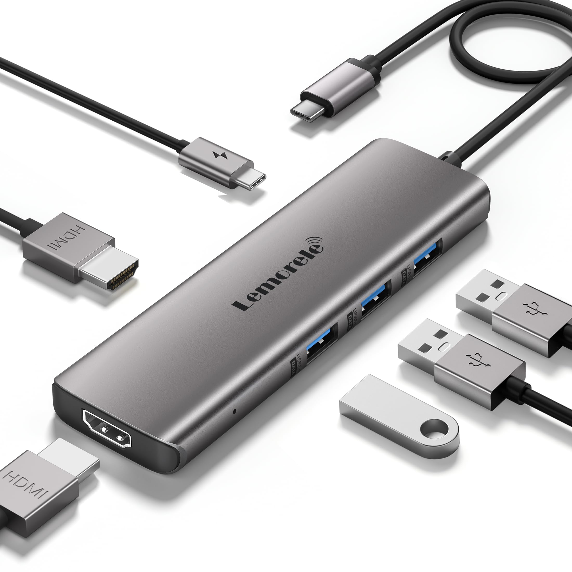 Lemorele MacBook hub Docking Station Dual Monitor Multi-Stream Transport, 6 in 1 USB C Laptop Docking Station w/4K HDMI, 3 USB 3.0, 100W Charging Port, for MacBook Air Pro M1 M2 Mac OS 10.15 — image 1