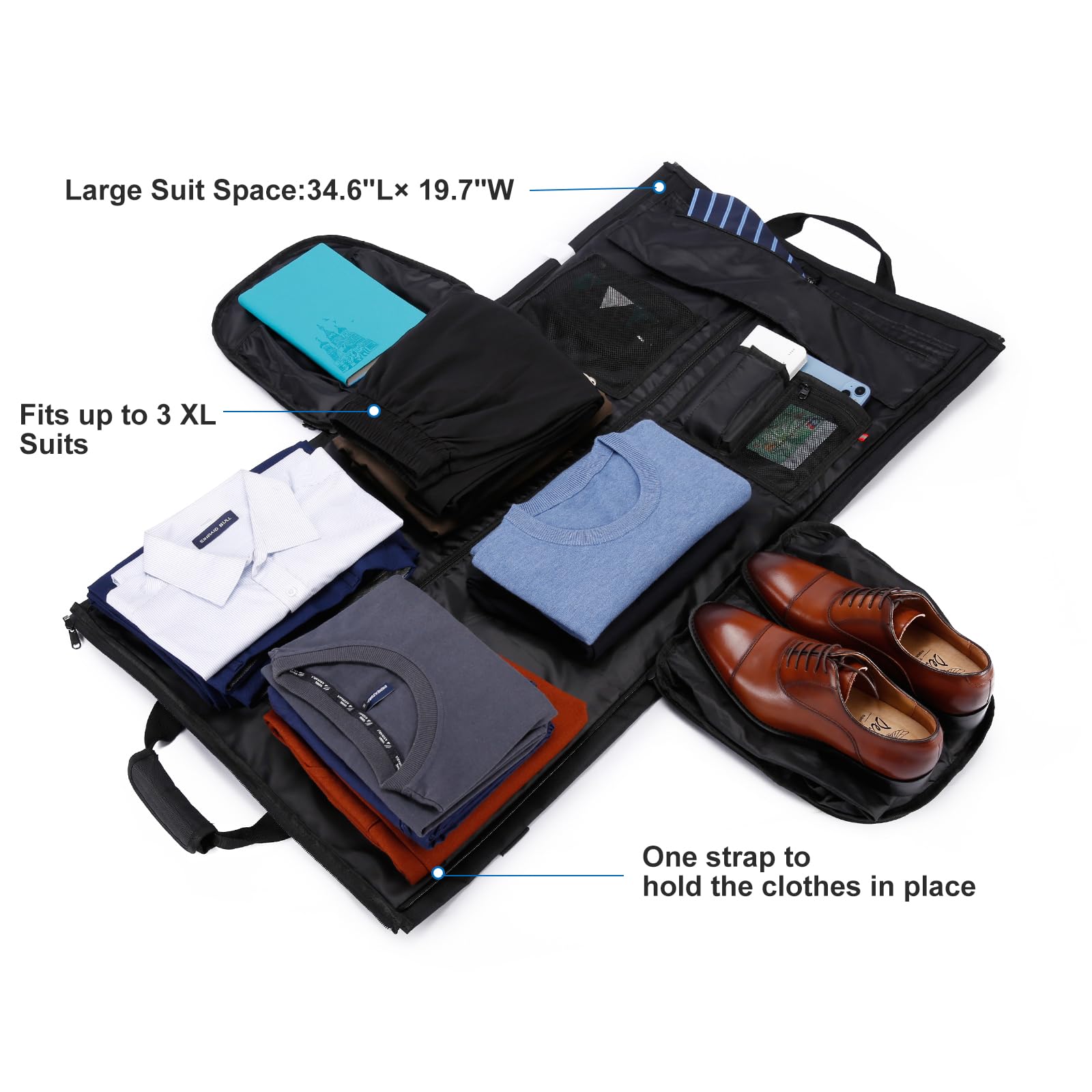 Garment Bags for Travel Large Suit Bag for Men Carry On Garment Bag Convertible Garment Duffle Bag with Shoes Compartment,2 in 1 Hanging Dress Suitcase Suit Travel Bags,Black