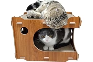 Miwoowim Wood Cat Scratcher House Cardboard with 2 PCS Cat Scratch Pads Cute Cat Scratchers Lounge Bed for Indoor Cats Cat Box cat Scratching House Wooden Cat Scratch House with Scratcher