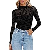 Zeagoo Womens Mesh Sheer Long Sleeve Top Mock Turtle Neck See Though Shirts Ruched Sexy Casual Going Out Blouses
