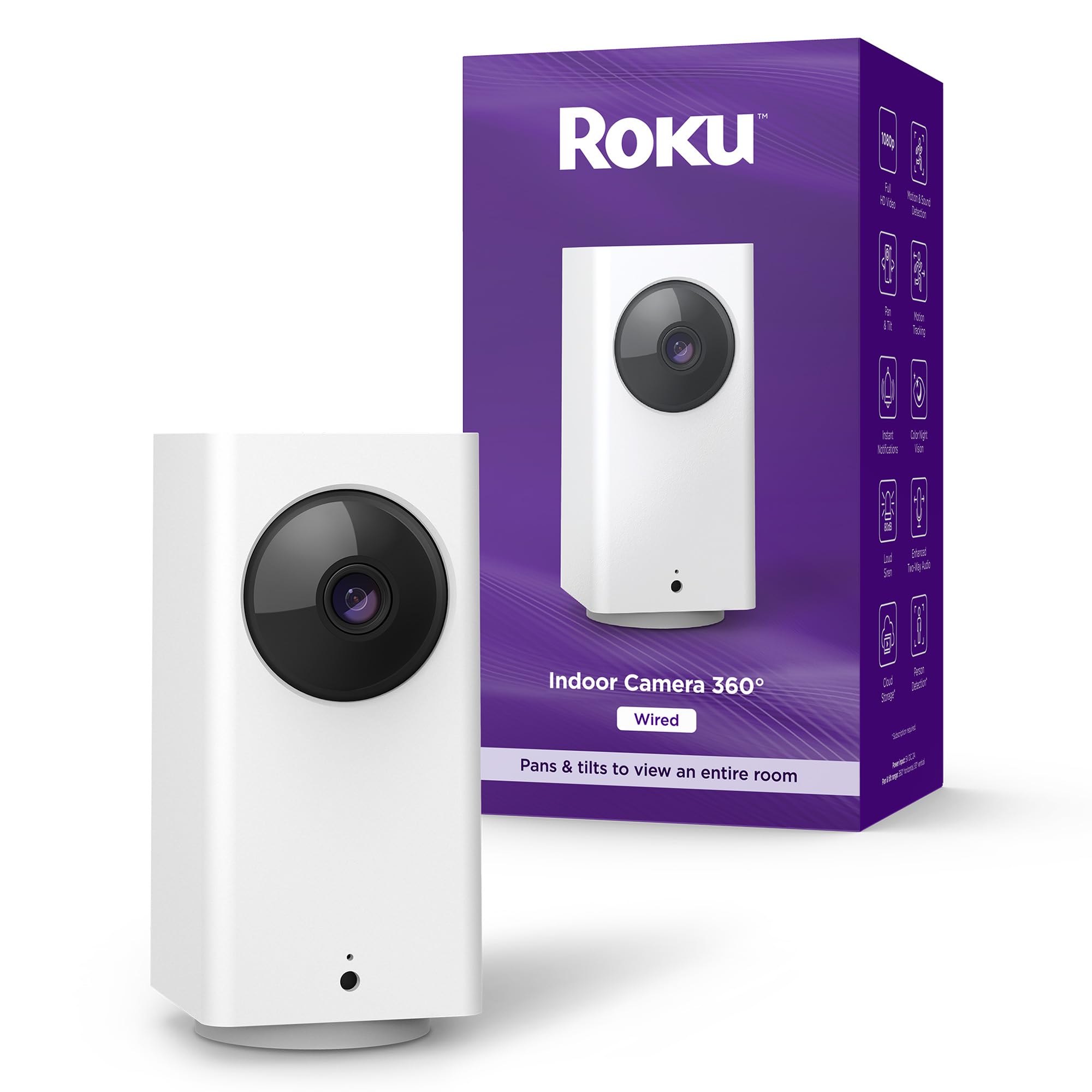 Photo 1 of Roku Indoor Camera 360° for Home Security - Security Camera with 1080p HD Color Night Vision, Works with Alexa & Google, Motion Detection & Tracking - Pan & Tilt - 90-Day Subscription Included