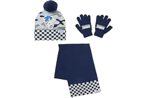 Sonic the Hedgehog Checkered 3 Pack Kids Beanie Gloves & Scarf Set