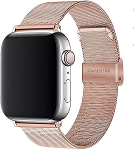NIGHTCRUZ Compatible with Stainless Steel Mesh Apple Watch Band - Adjustable Sport Wristband for Apple Watch Series 5/4/3 (Rose Gold, 42MM/44MM)
