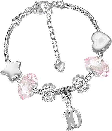 Bracelet Avec Breloques 10eme Anniversaire Avec Carte Danniversaire Licorne Et Boite Cadeau Pour Filles