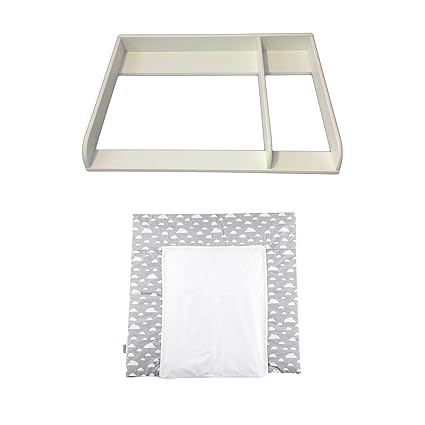 Puckdaddy Wickelaufsatz'XXL Rund & Trennfach - weiß' für IKEA Hemnes + Wickelauflage'Wolken grau'