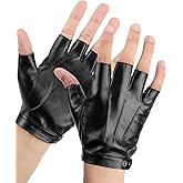 KEMIMOTO Fingerless Driving Gloves PU Faux Leather Outdoor Sport Black Half Finger Glove for Men Women Teens, Black