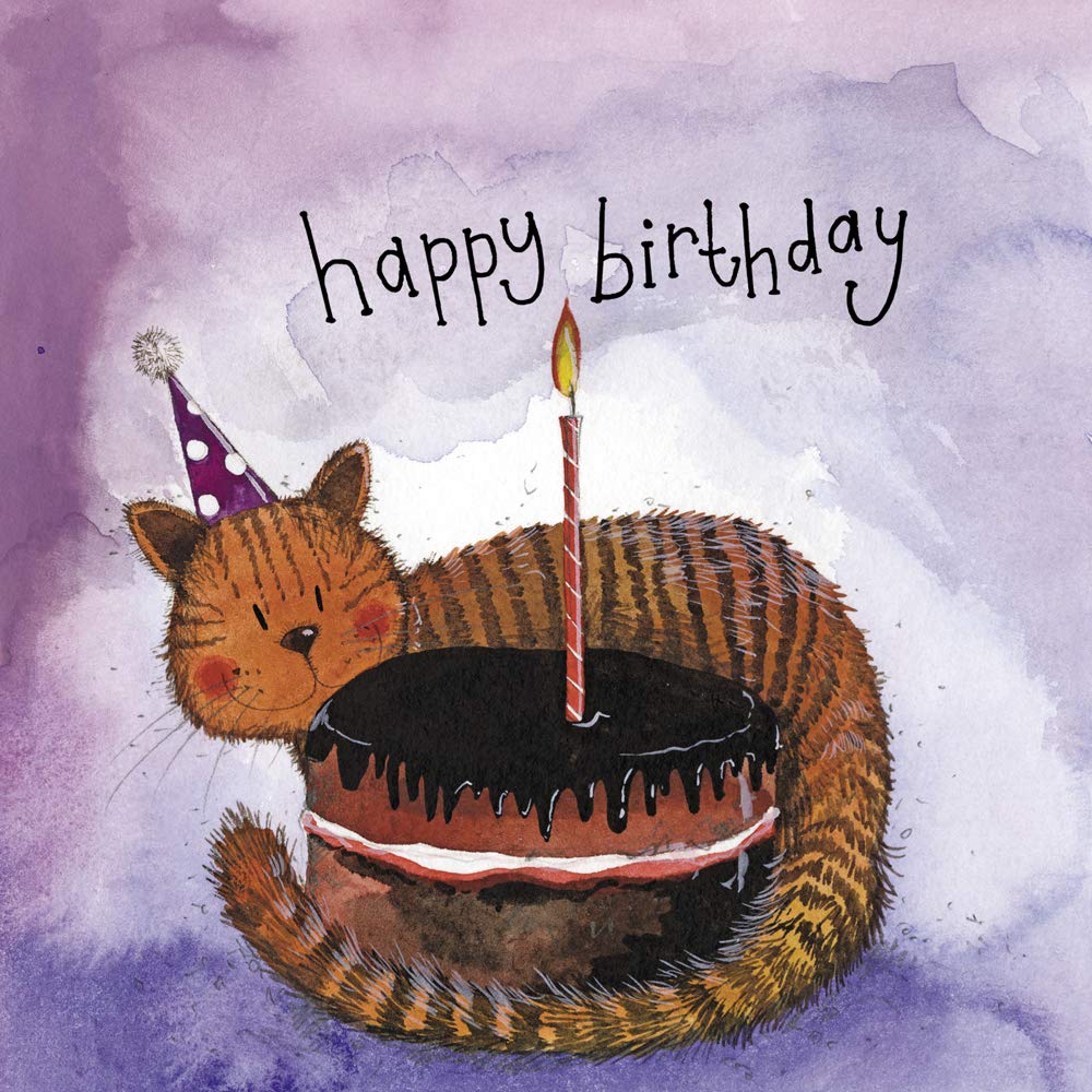 ALEX CLARK Happy Birthday Cat and Cake Card