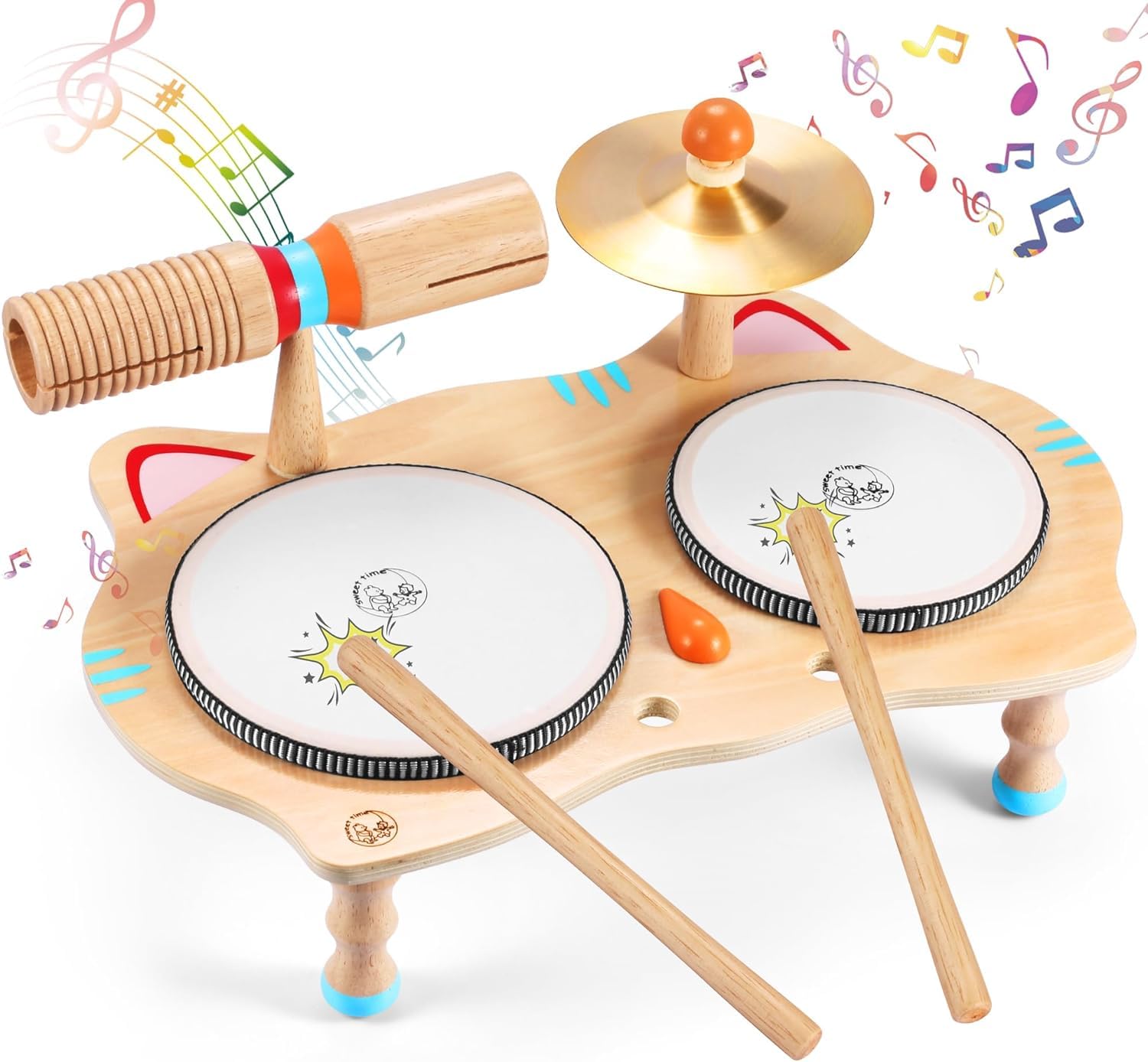 Wingyz Kids Drum Set, Baby Musical Instruments Toys for Toddlers , 6 in 1 Wooden Musical Table
