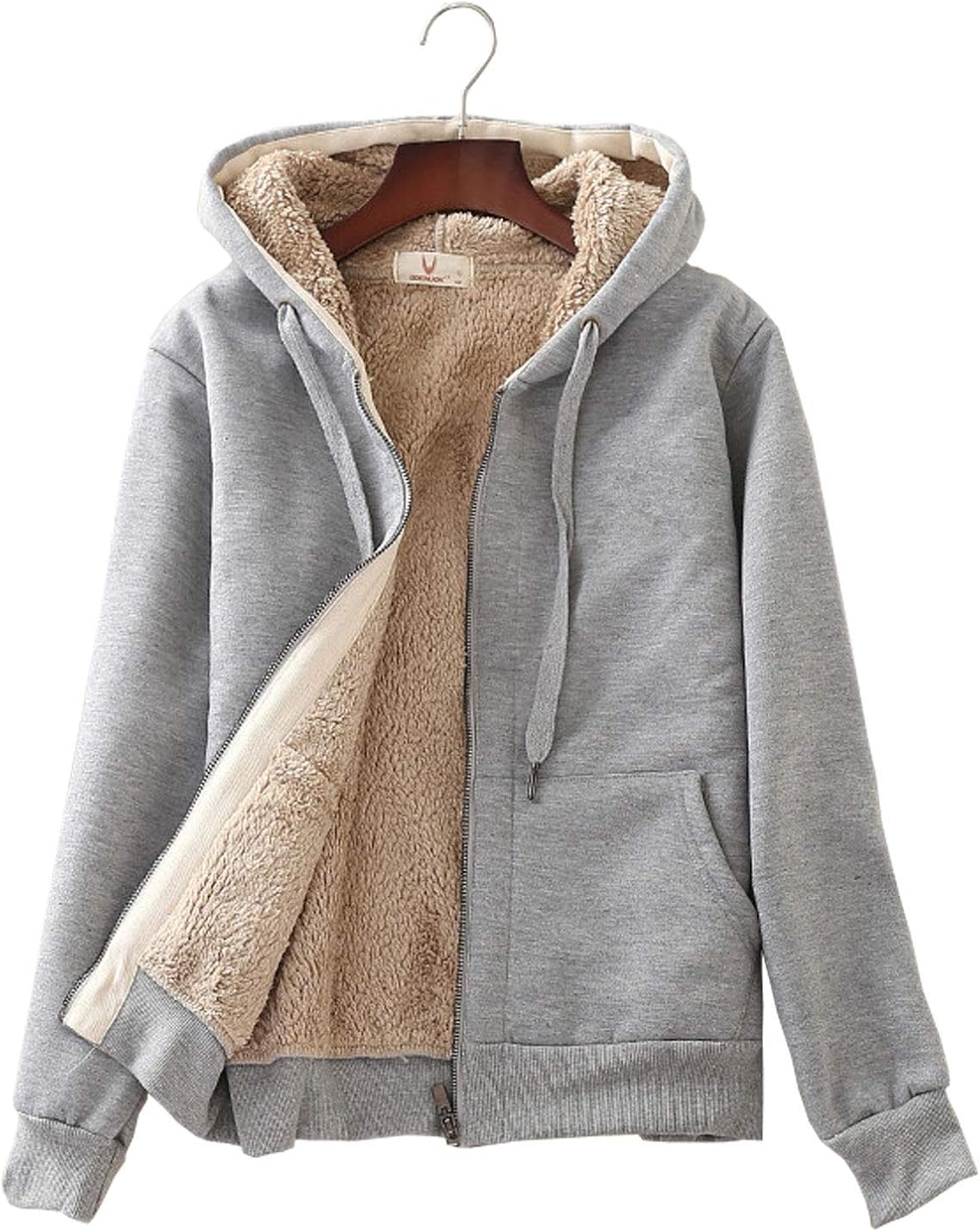 Flygo Women's Casual Winter Warm Thick Sherpa Fleece Lined Zip Up