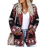 FERBIA Women Boho Cardigan Aztec Open Front Loose Slouchy Sweaters Tribal Long Sleeve Knitted Christmas Jacket Coat