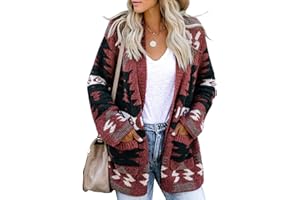 FERBIA Women Boho Cardigan Aztec Open Front Loose Slouchy Sweaters Tribal Long Sleeve Knitted Christmas Jacket Coat