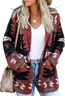 FERBIA Women Boho Cardigan Aztec Open 