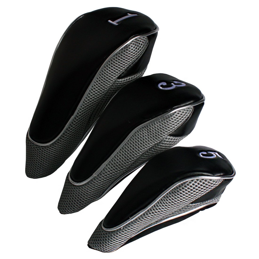 Andux Golf 460cc Driver Fairway Wood Club Head Covers with Zipper Closure Set of 3 Grey