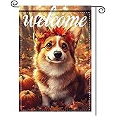 Nuxovilar Welcome Garden Flag Fall Garden Flag 12x18IN Corgi Dog Autumn Leaf Wreath Double - Side For Fall Porch Decor Outdoor Yard Patio Decor