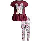 Disney Minnie Mouse Girls Peplum T-Shirt and Leggings Outfit Set Toddler to Big Kid Sizes (2T - 14-16)