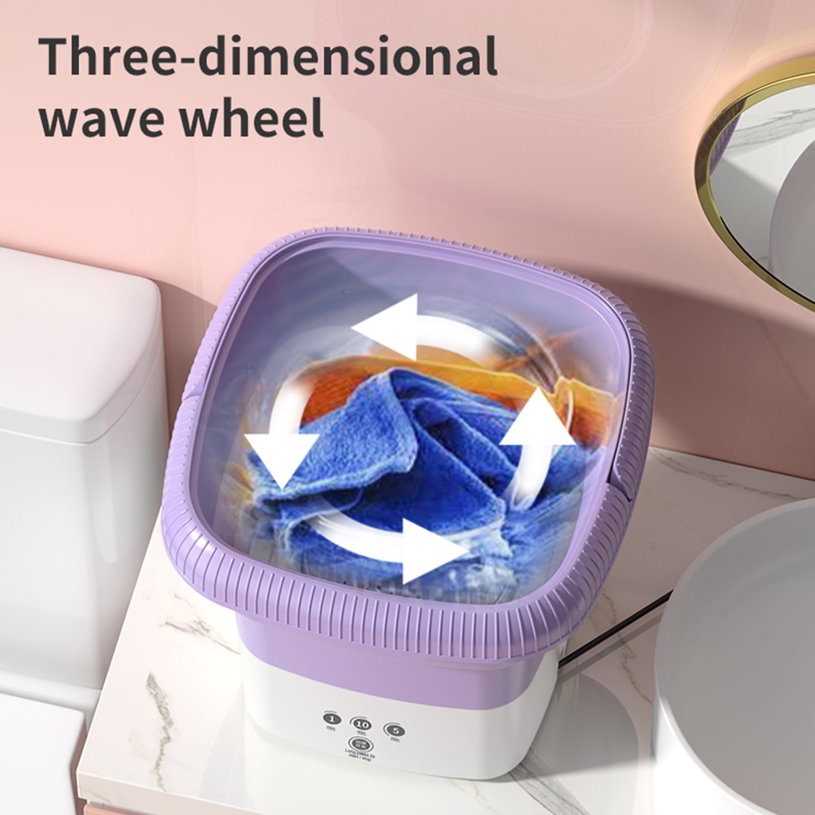 Portable small washing machine,13L Capacity Foldable Mini Washer,Ideal for Baby Clothes, Underwear & Small Items. Perfect for Apartments, Dorms, RVs & Travel (Purple)