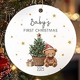 Bear Baby's First Christmas Ornament Gifts for New Parents, 2025 New Baby Ornaments for Christmas Tree, Ceramic