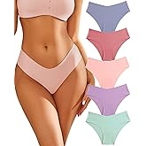 Women’s Seamless Underwear Soft Stretch Briefs Invisibles Hipster V Cut cheeky No Show Bikini Panties 5 pack XS-L