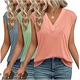 3 Pack Womens Tops V Neck Cap Sleeve T-Shirts Summer Beach Vacation Clothes 2026 Spring Casual Outfits Fashion Basic Tee